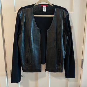 Anne Klein Zip Up Leather & Knit Sweater. Size L.